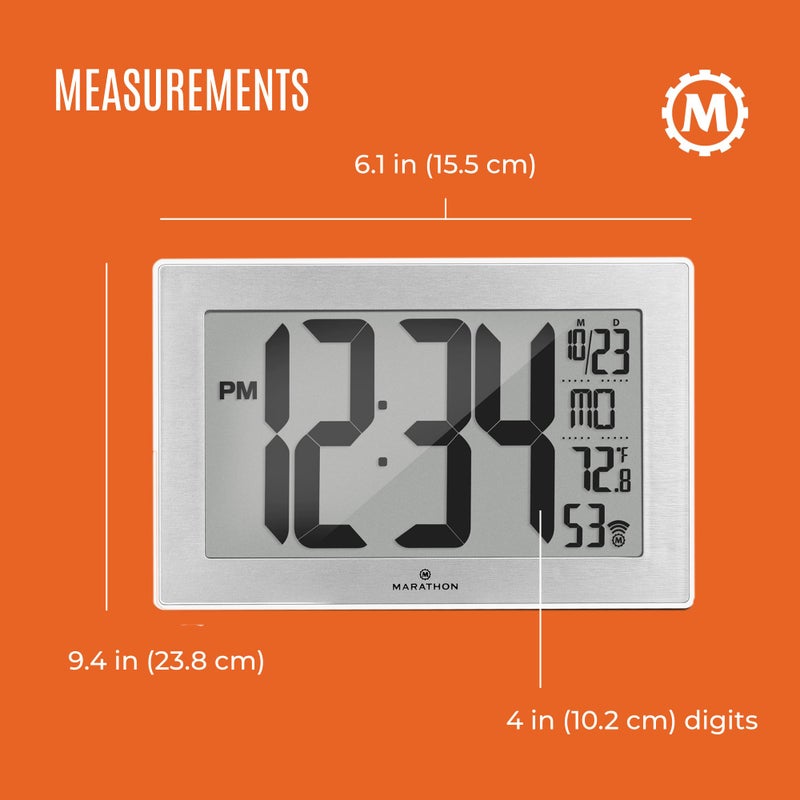 MARATHON Atomic Wall Clock with Stand, Black Frame/Stainless Steel Finish - Large, 9-Inch Display - AM/PM or 24-Hour Time Format, Eight Time Zones & Indoor Temperature - Two AA Batteries Included - Image 5